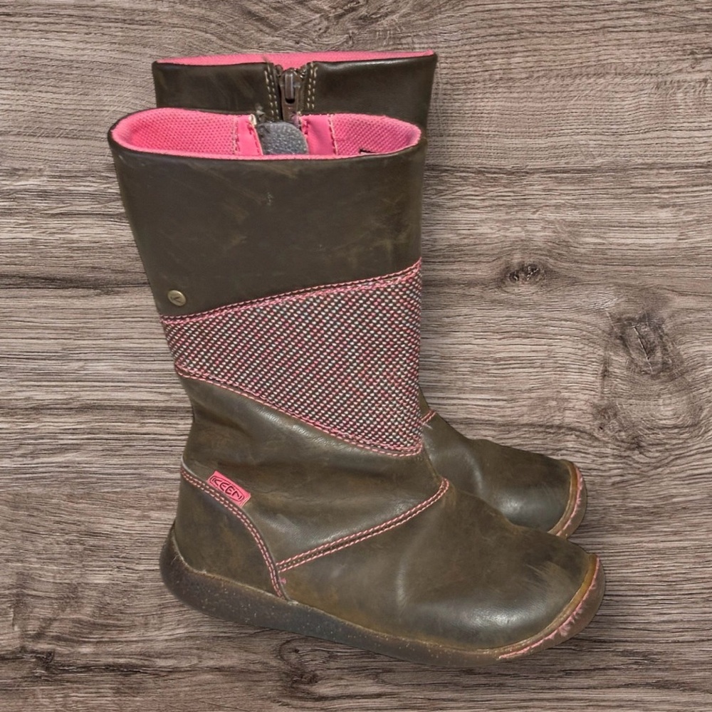 Keen Girl’s Rachel Knee-length Boots Brown Pink Zip Up